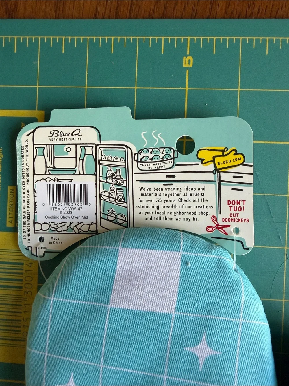 Blue Q Aqua and Navy 'Welcome To My Cooking Show' Oven Mitt